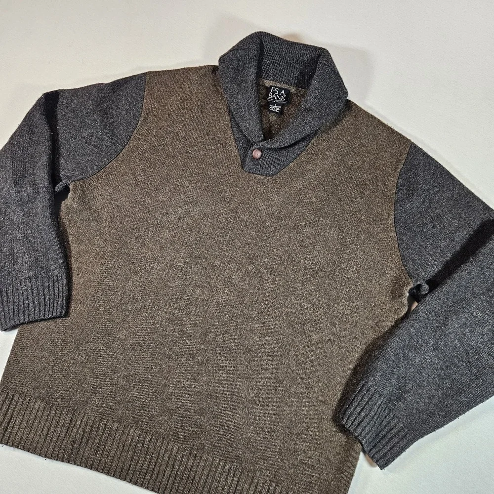 Jos A Bank Sweater Mens Large‎ Lambs Wool Blend Quart Snap Executive Collection